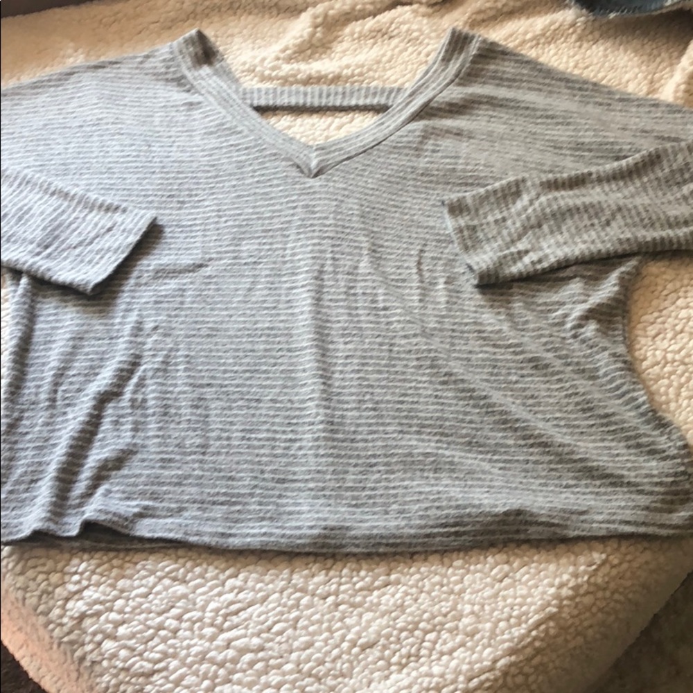 Gray Stripped Sweater with Exposed Back Detail
